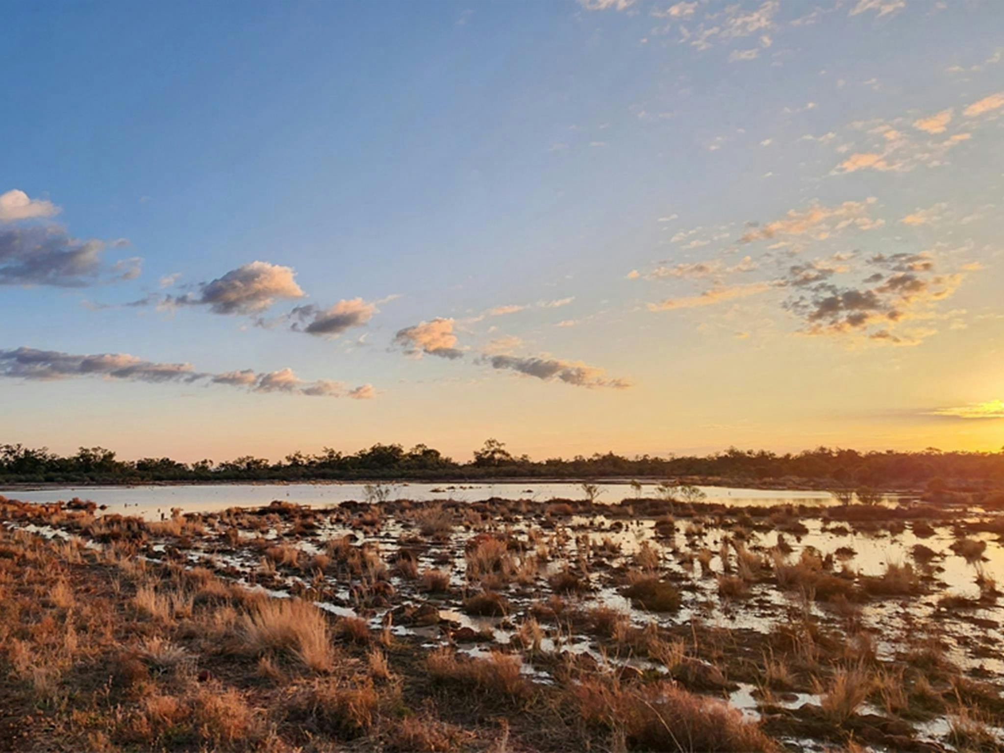 Wetlands of Brindingabba National Park, 175km from Bourke, at sunset. Photo: James Lawson &copy;