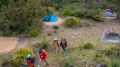 People set out for a walk from Bungonia campground, Bungonia National Park. Photo: John Spencer