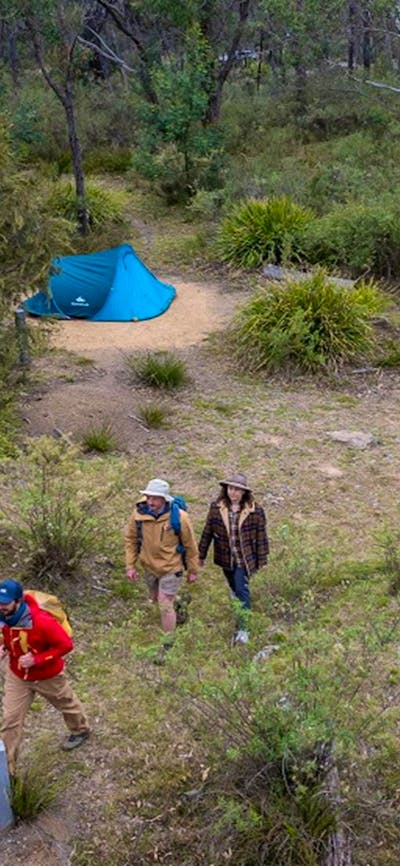 People set out for a walk from Bungonia campground, Bungonia National Park. Photo: John Spencer