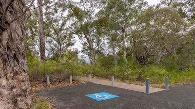 The wheelchair-accessible parking space at the Lookdown lookout, Bungonia National Park. Photo: John