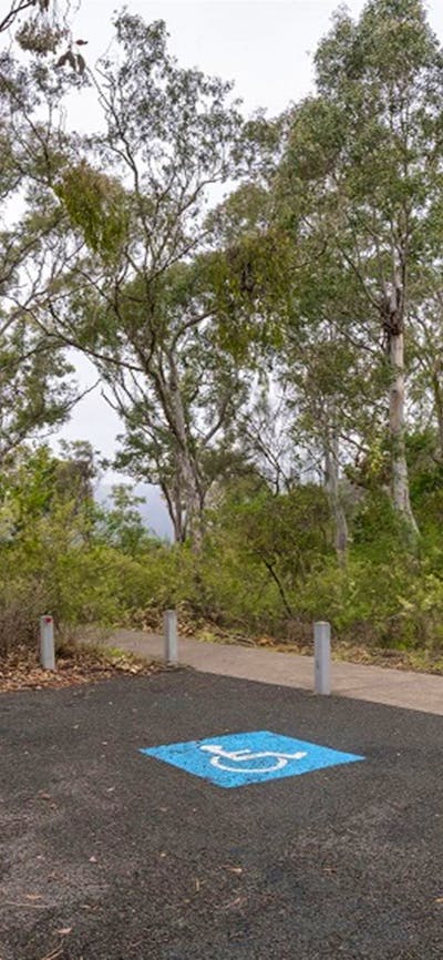 The wheelchair-accessible parking space at the Lookdown lookout, Bungonia National Park. Photo: John