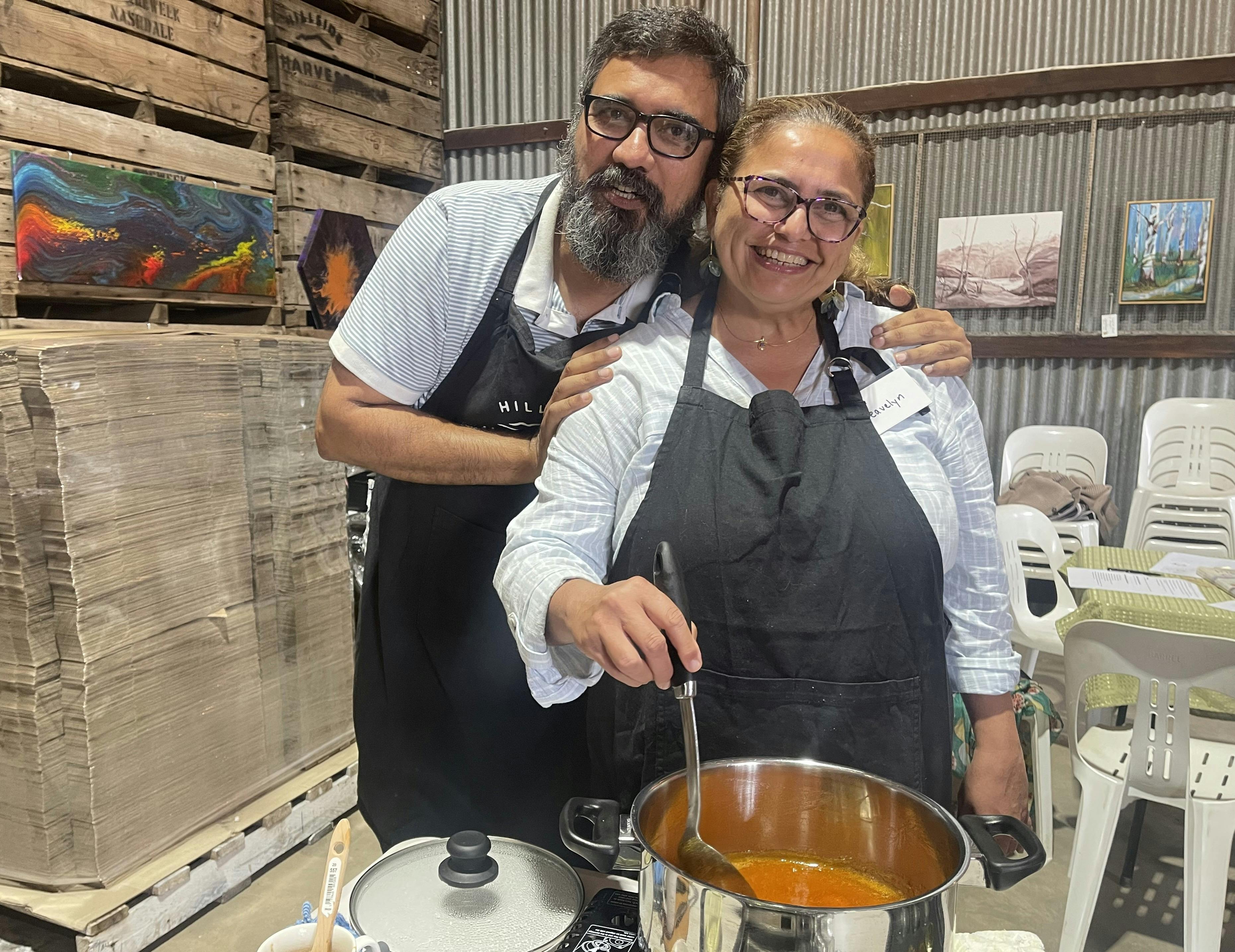 stirring apricot jam