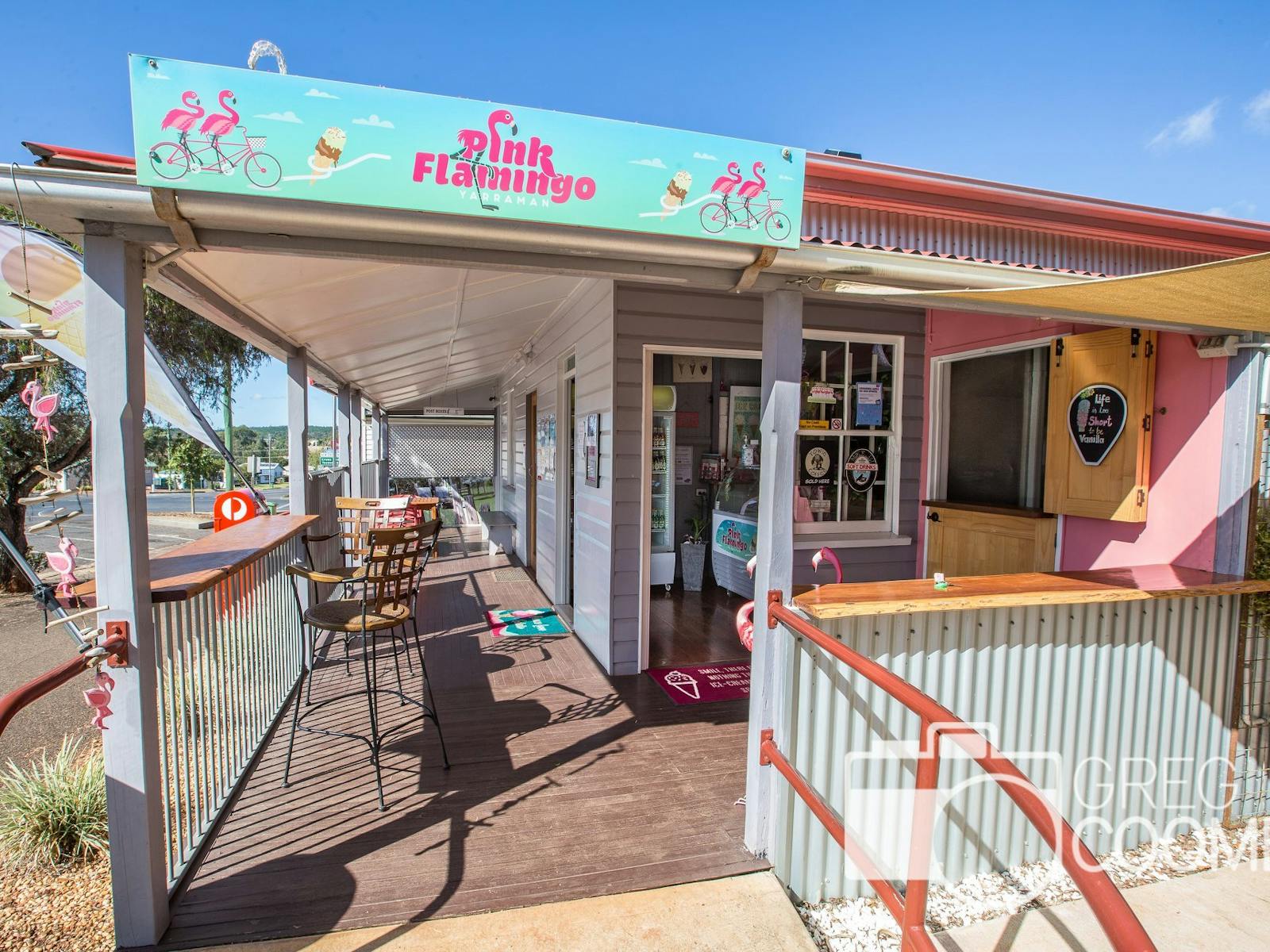 This is the front entrance to Pink Flamingo Yarraman