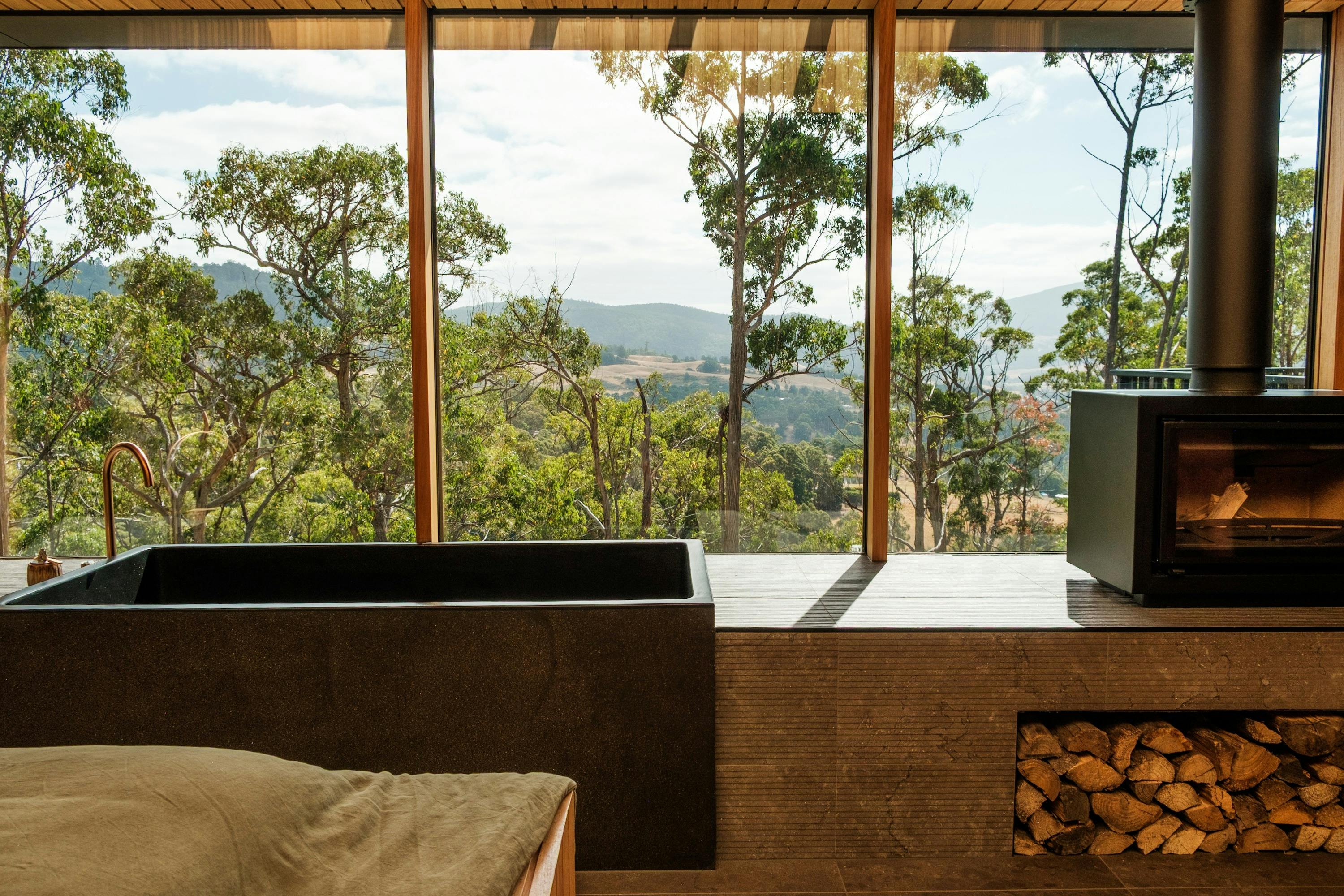 view of huon valley while siting in bed at Hunter Huon Valley