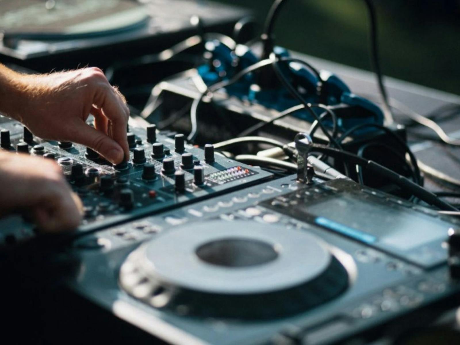Close up image of a DJ mixer