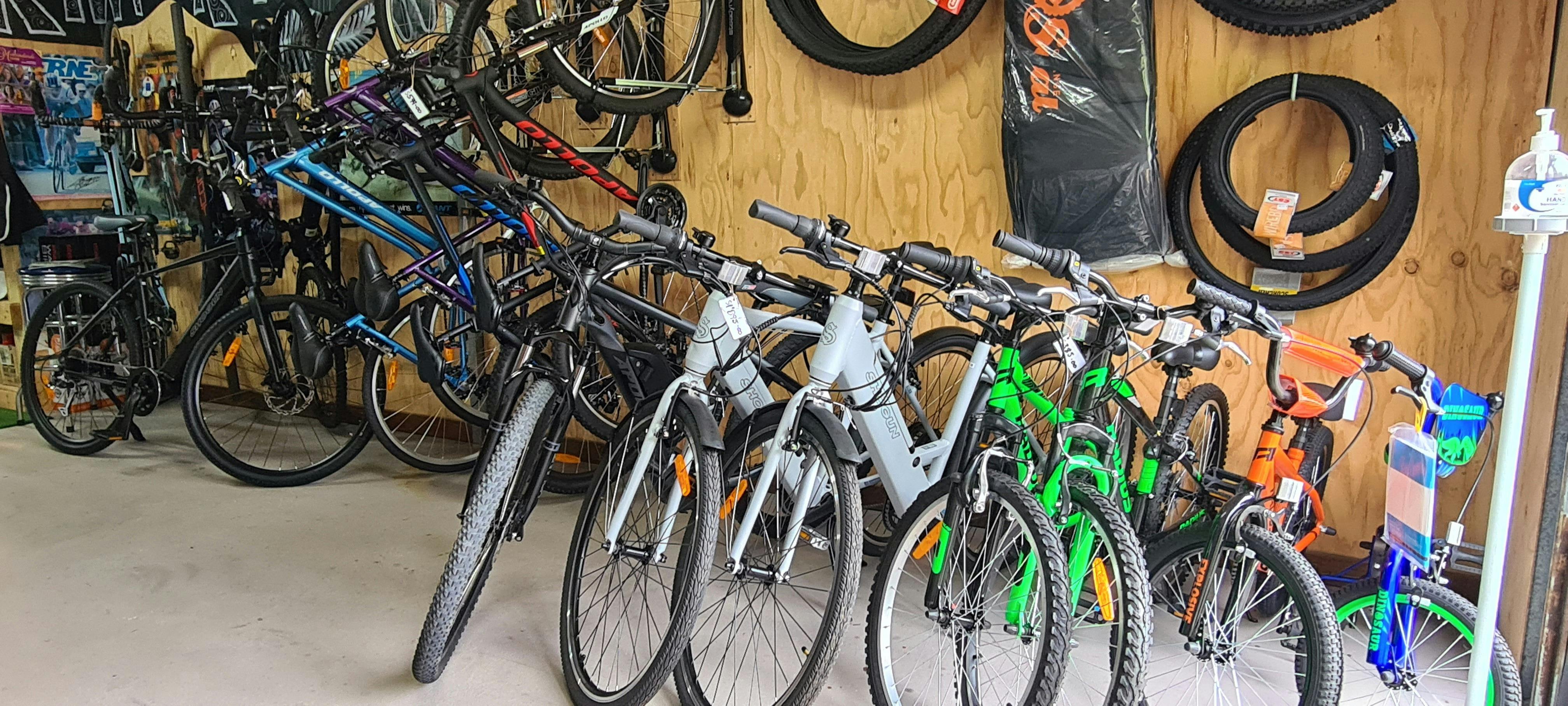 Bikes lined up along wall