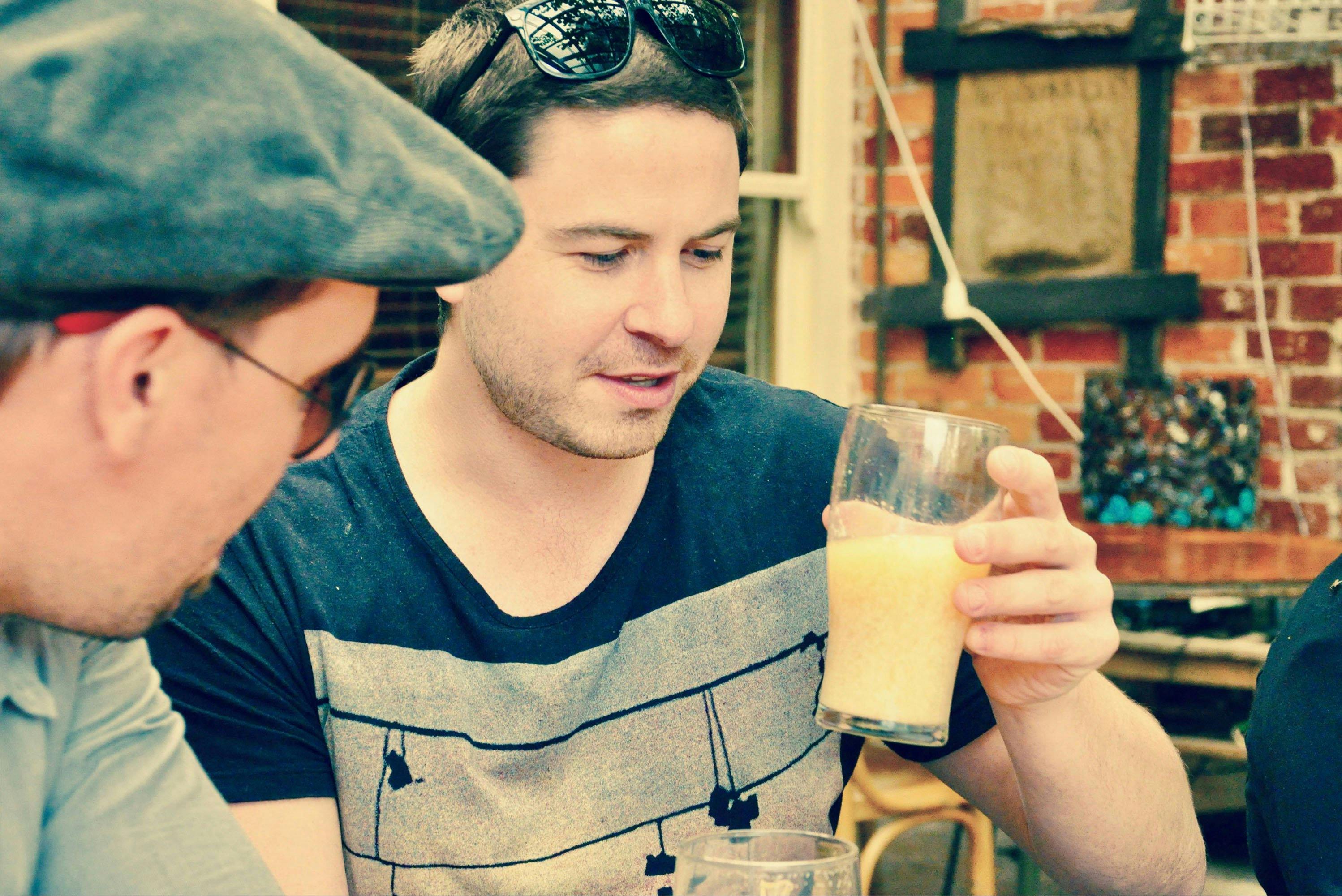 Lads enjoying a beer on Andy’s Trails Produce Tour