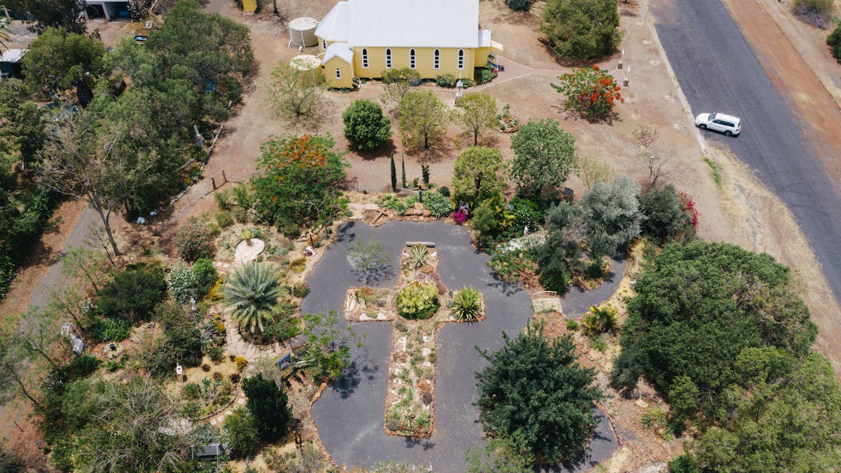 Aerial view of Church and garden