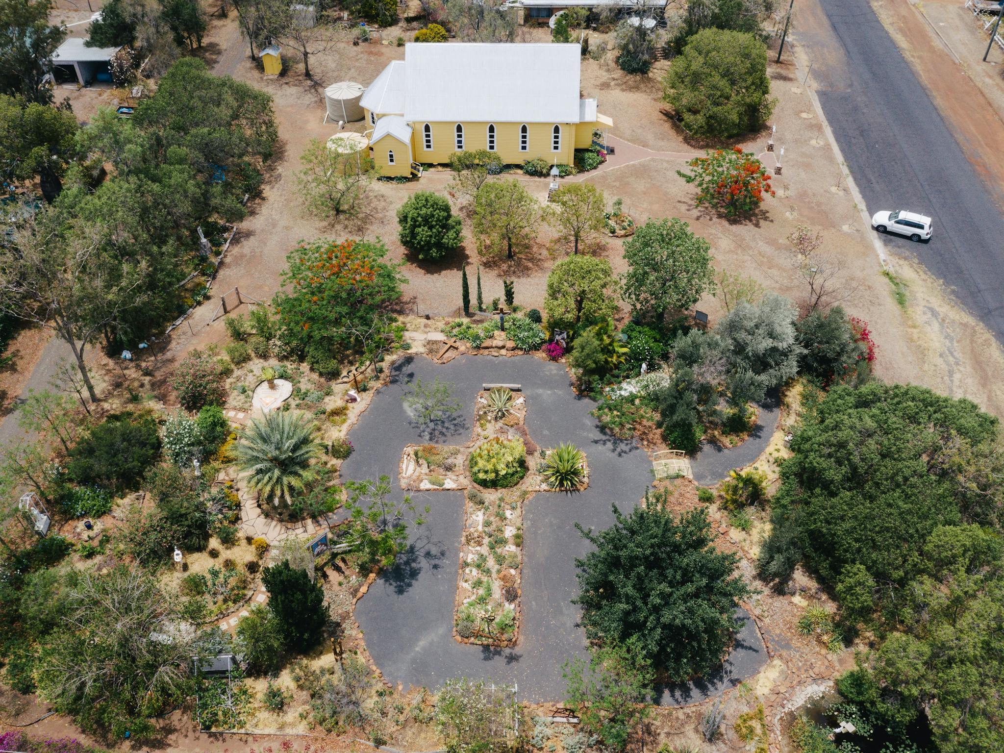 Aerial view of Church and garden Aerial view of Church and garden