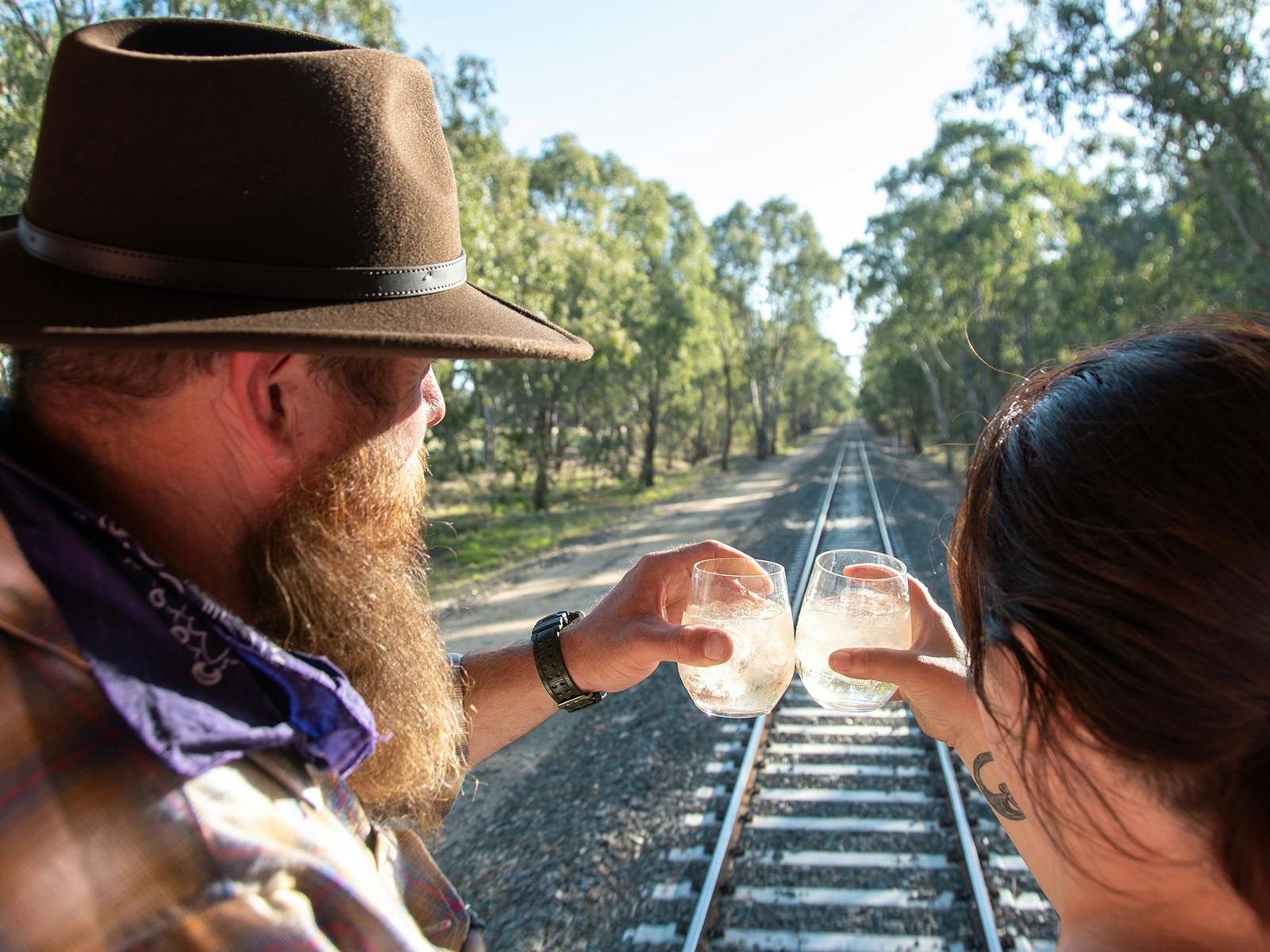 Passengers enjoy the view from the end platform