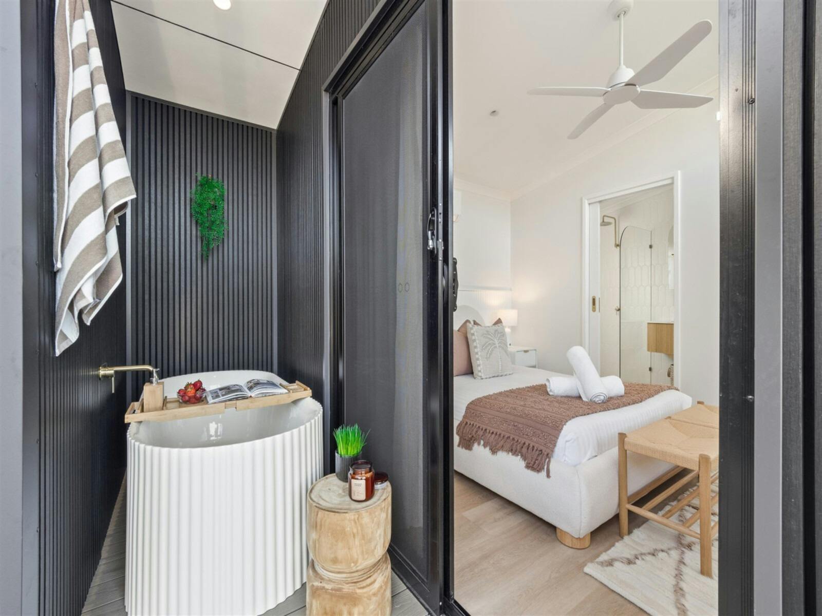 Main Bedroom leading to Luxury Outdoor Bath & Ensuite Family Bathroom