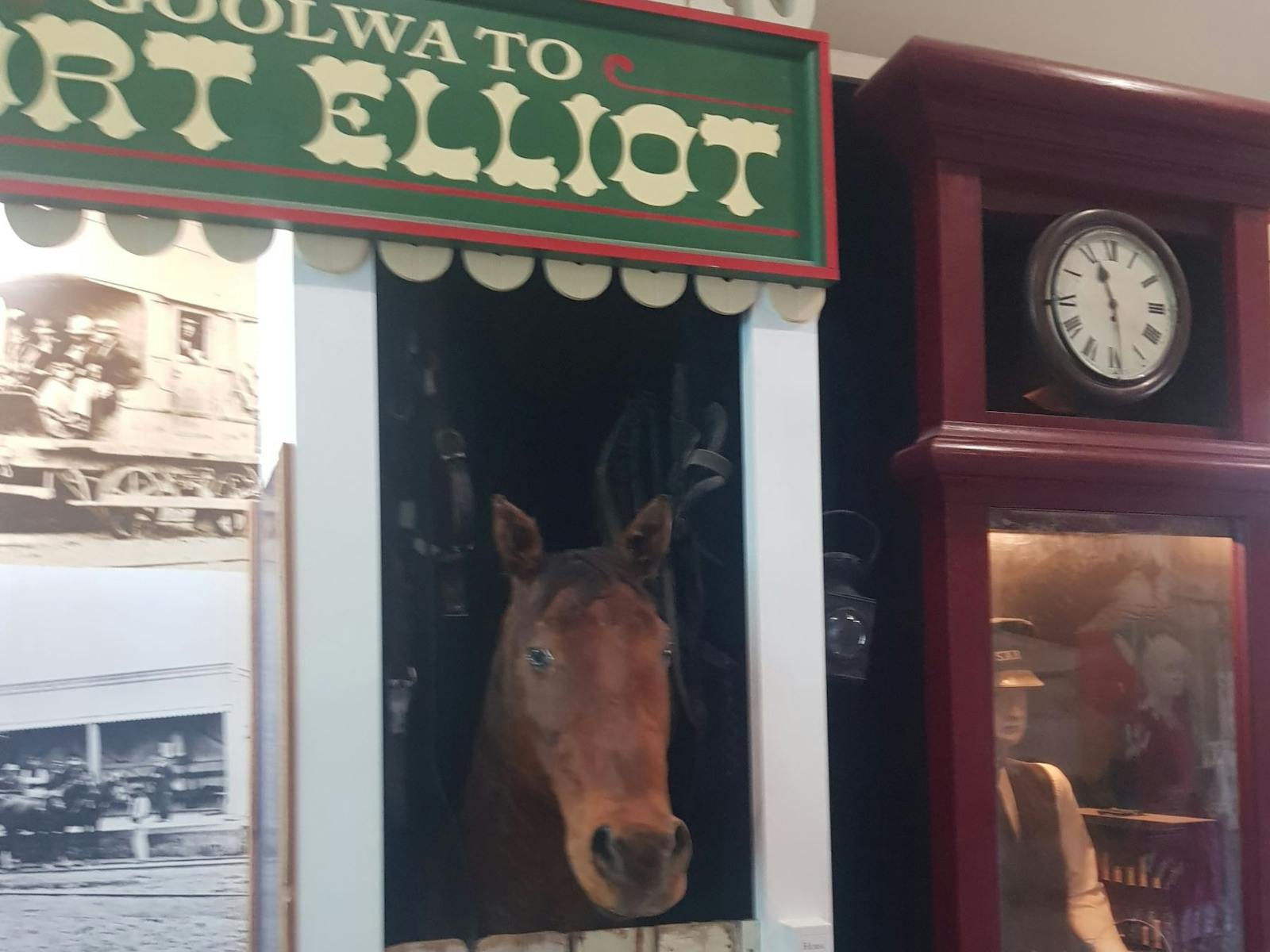 Display of the horse drawn train and railway at Victor Harbor.