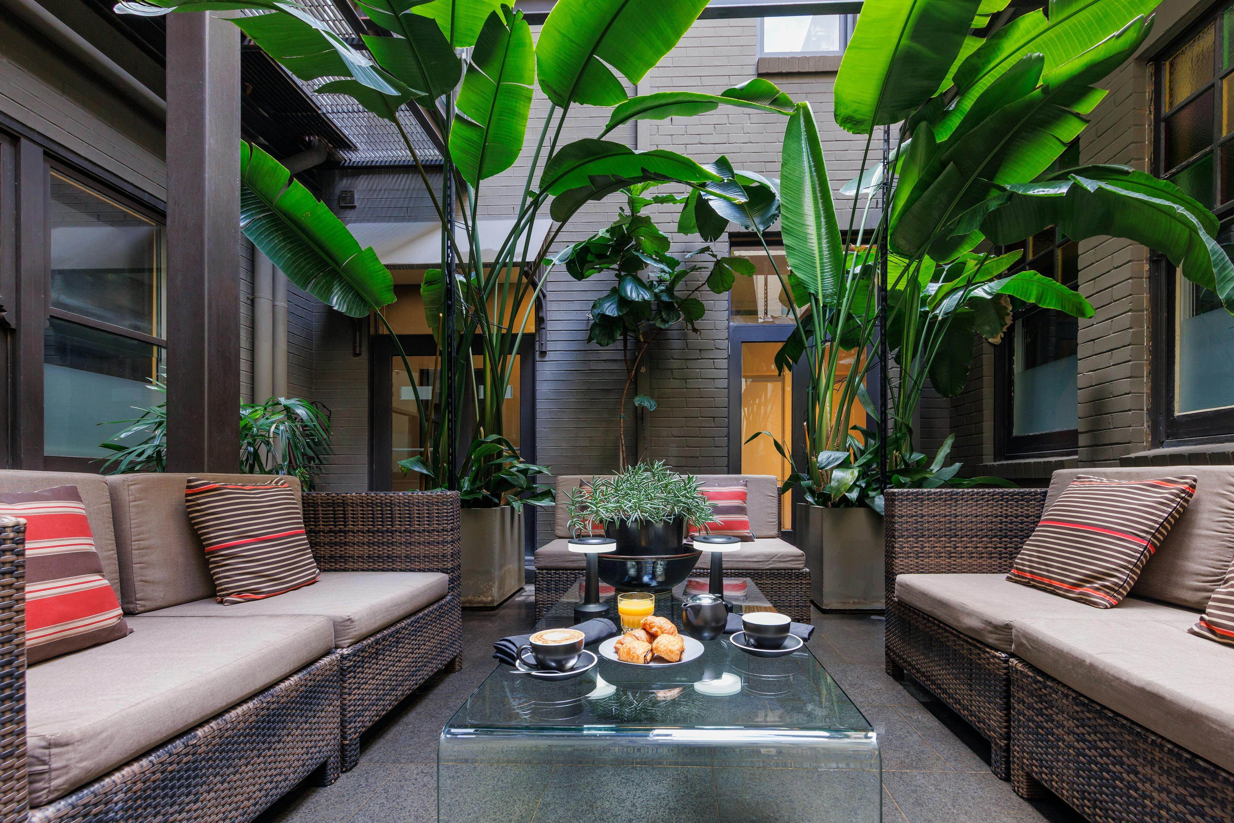 Peaceful courtyard for guests to relax and enjoy a quiet setting.