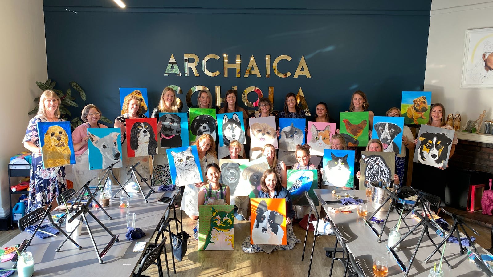 A sunny day at the studio for a Paint your Pet Paint 'n' Sip in Hobart