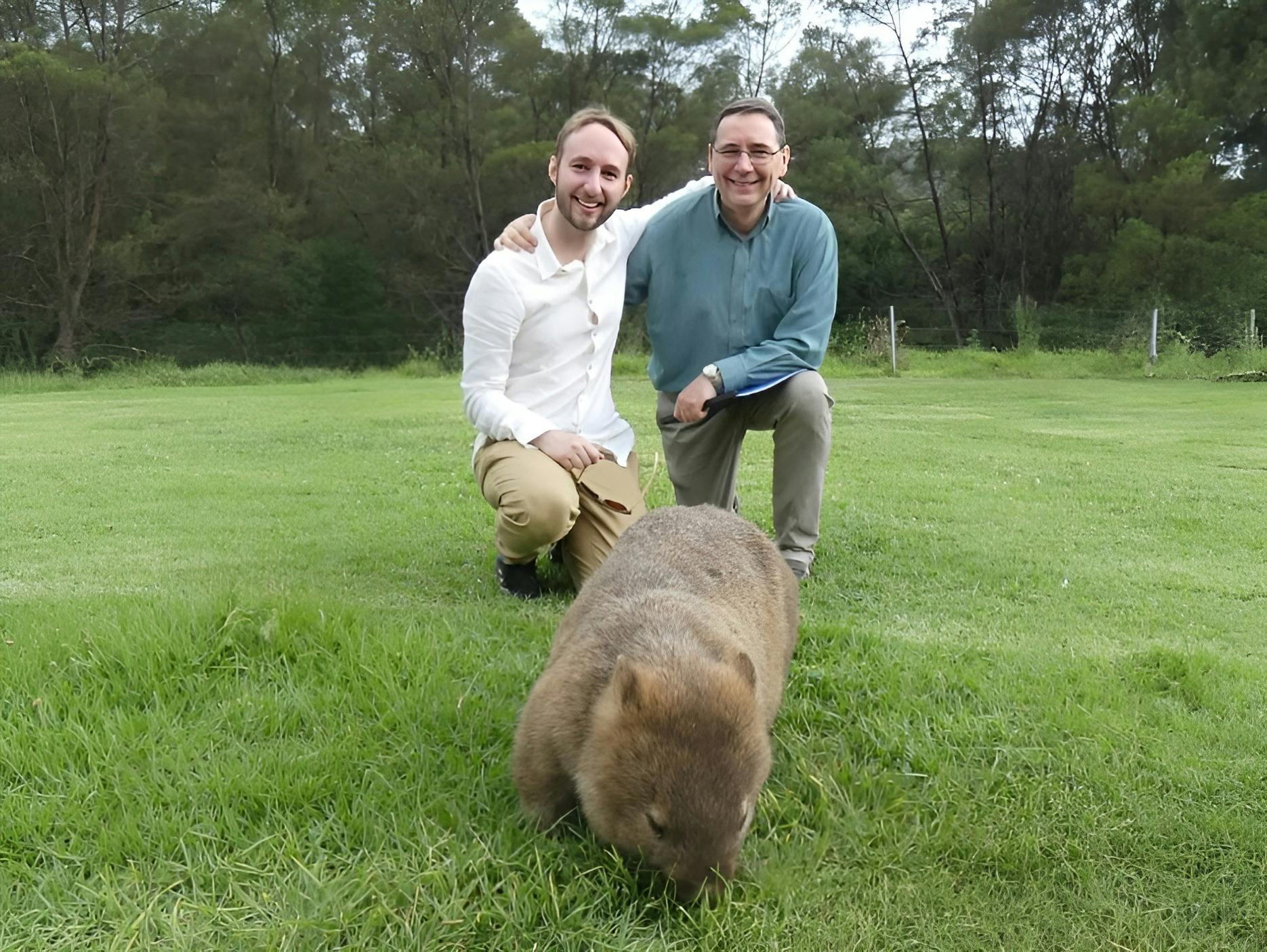 Photo with wild wombats
