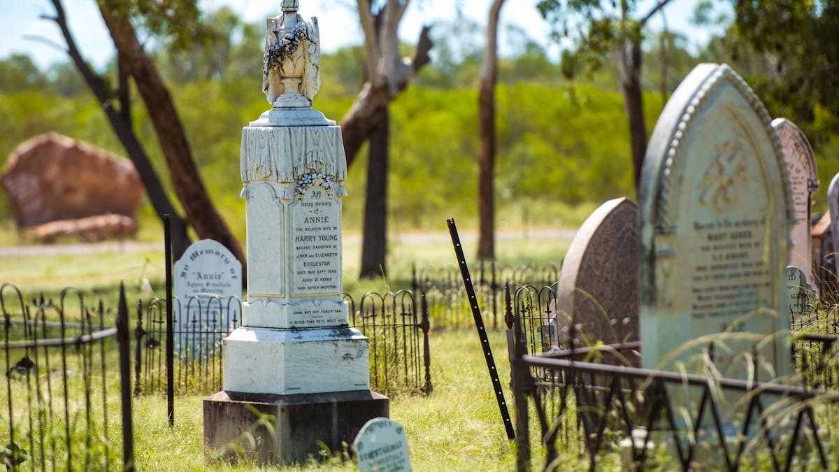 Croydon cemetery, historic, chinese settlers, gravestones, porcellain flowers, intricate grave stone