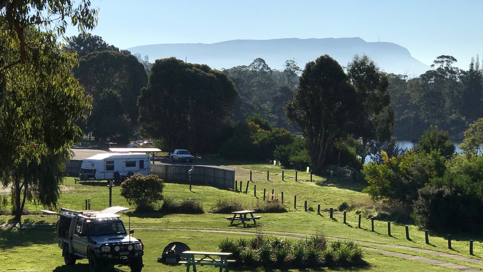 View over the camp sites of Mt Wellington