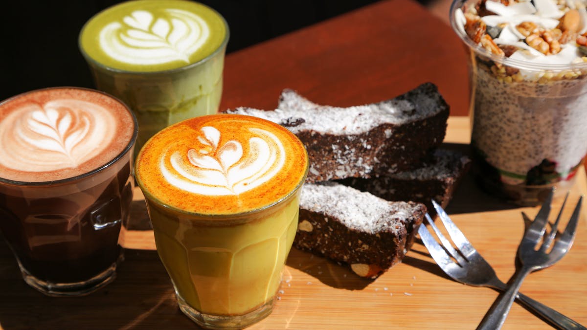 Delicious latte options - Matcha, Chai, and Tumeric. House made breakfast snacks as well.