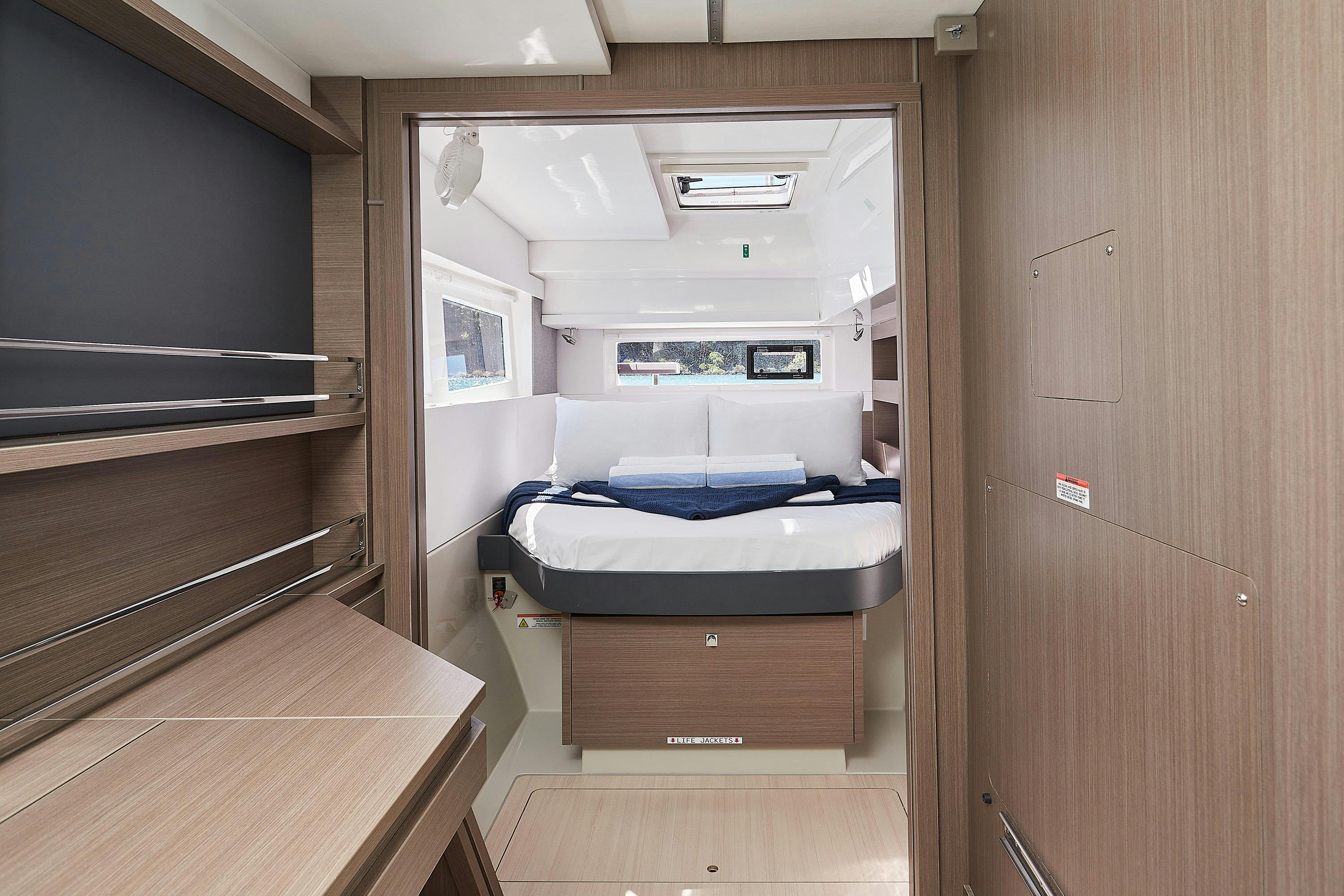 double bed and starboard aft cabin area