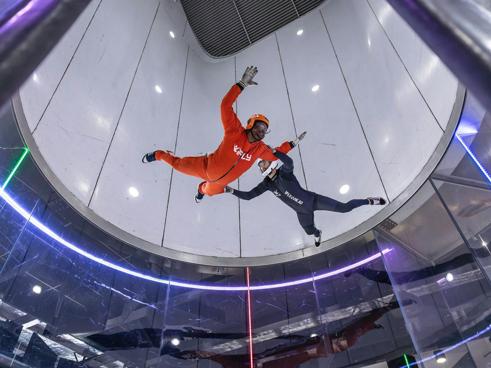 The high fly add-on - the instructor takes hold and whizzes you towards the top of the tunnel.