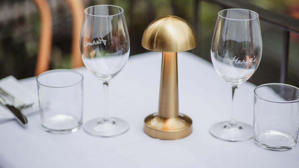 Wine glasses on table