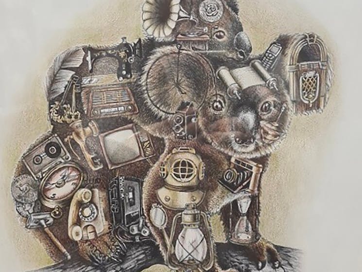 Pen & pencil drawing 'Outdated, upgraded, extinct' by Stephanie Flower