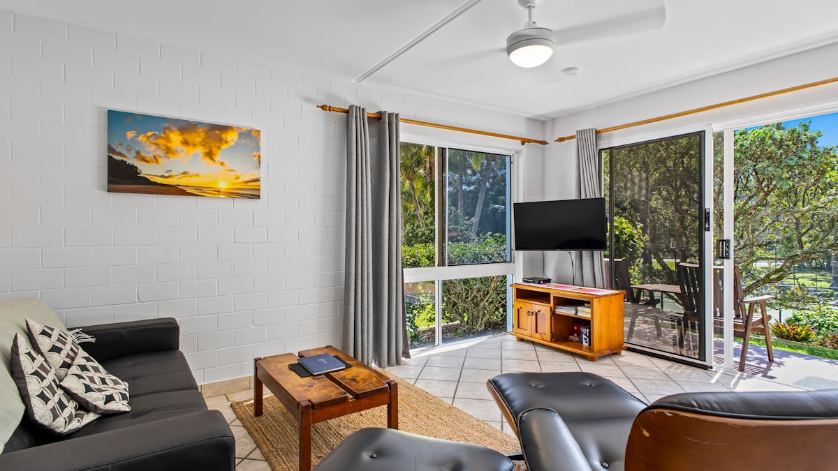 Living area one bedroom ground floor apartment