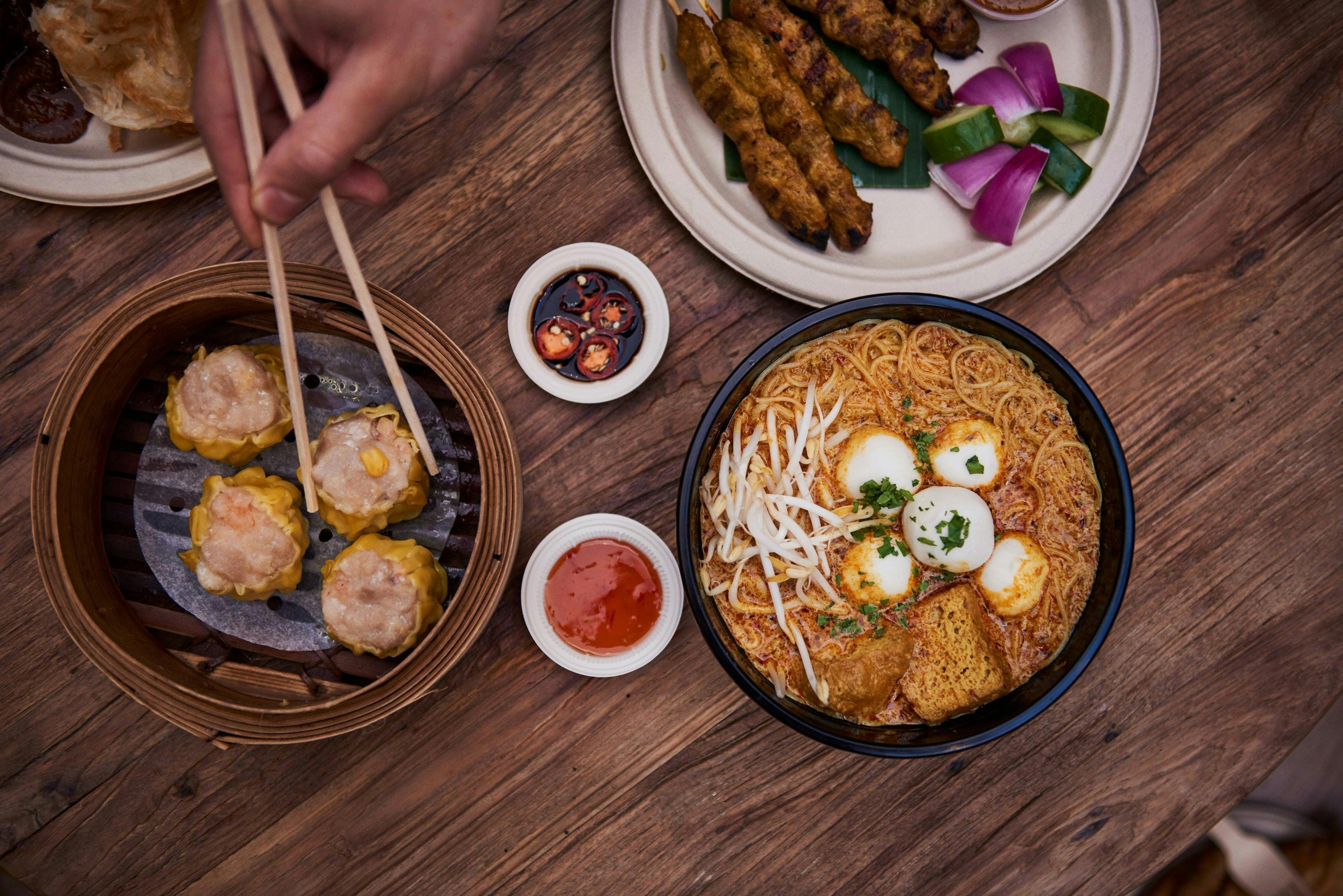 A variety of Asian hawker-style street food from Spice Alley, Chippendale