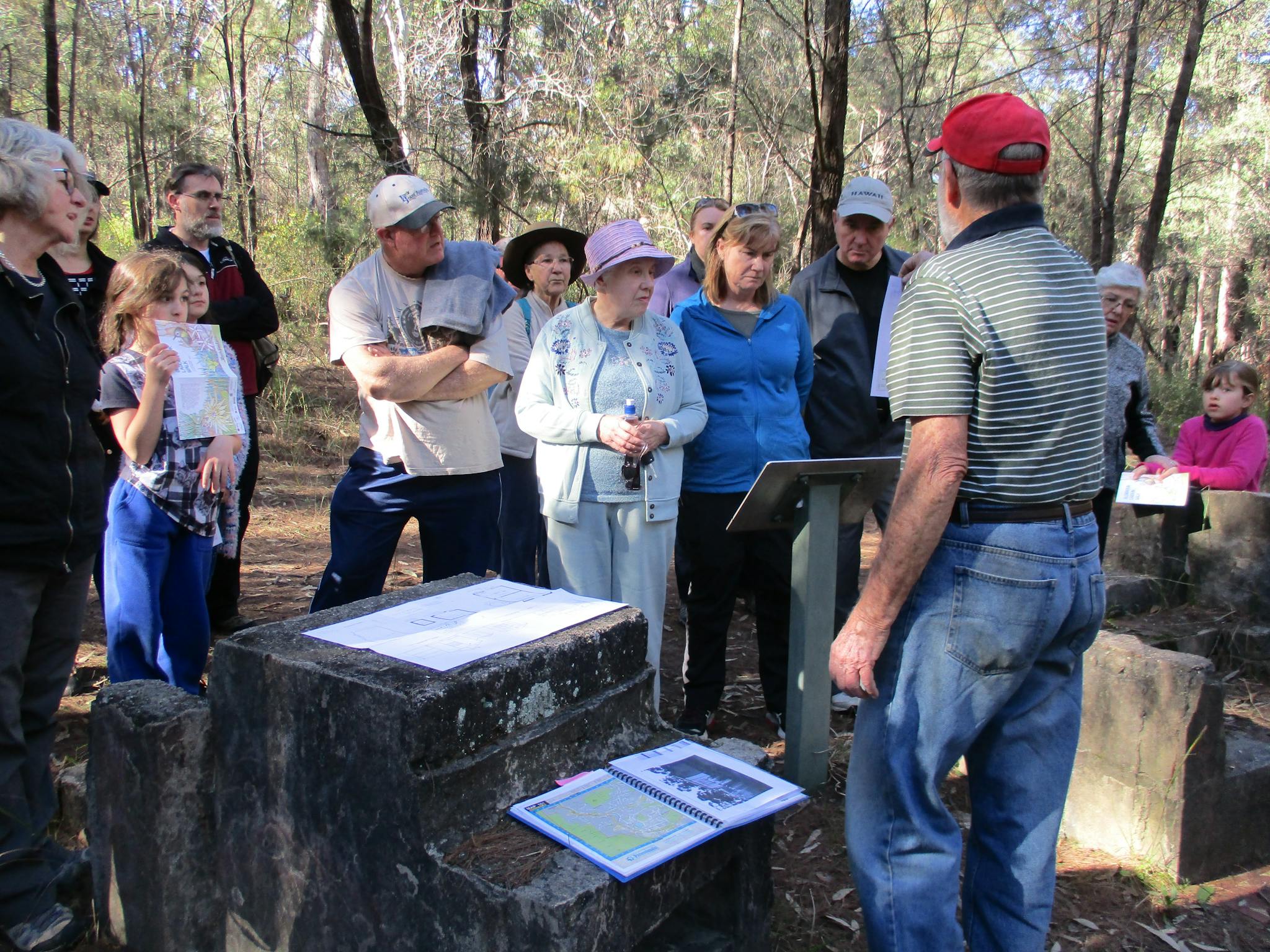 Group listening to Doug Knowles from Glenbrook & District Historical Society at Glenbrook Lagoon