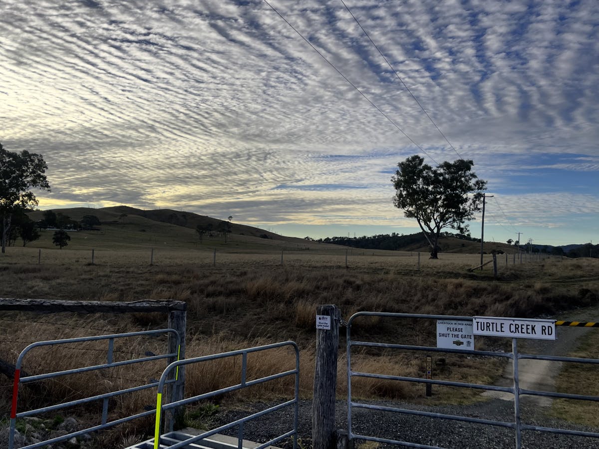 Looking out over the rail trail at Harlin on the Brisbane Valley Rail Trail, the trail can be seen