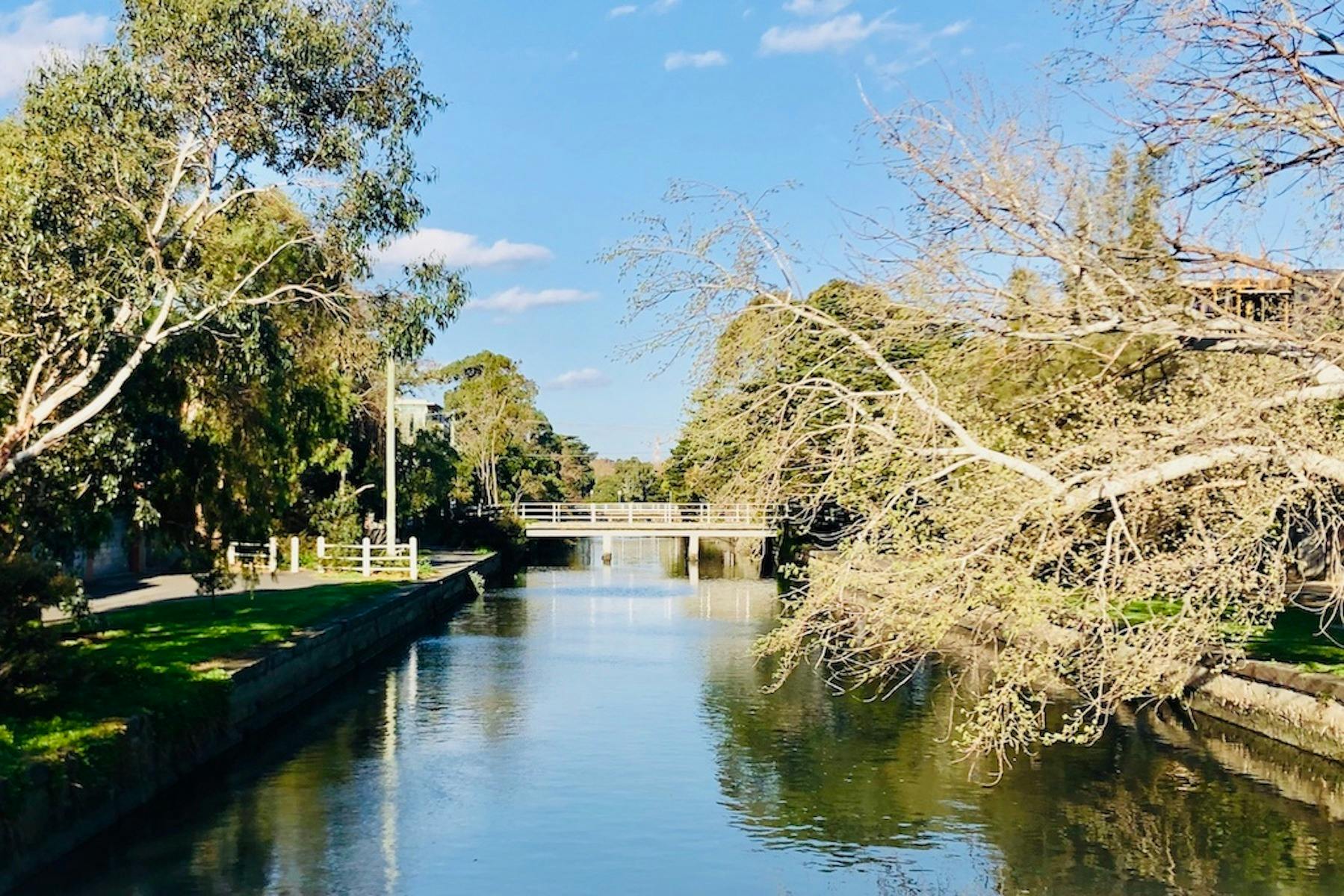 cycling along the elwood canal on a brighton bayside cycle tour