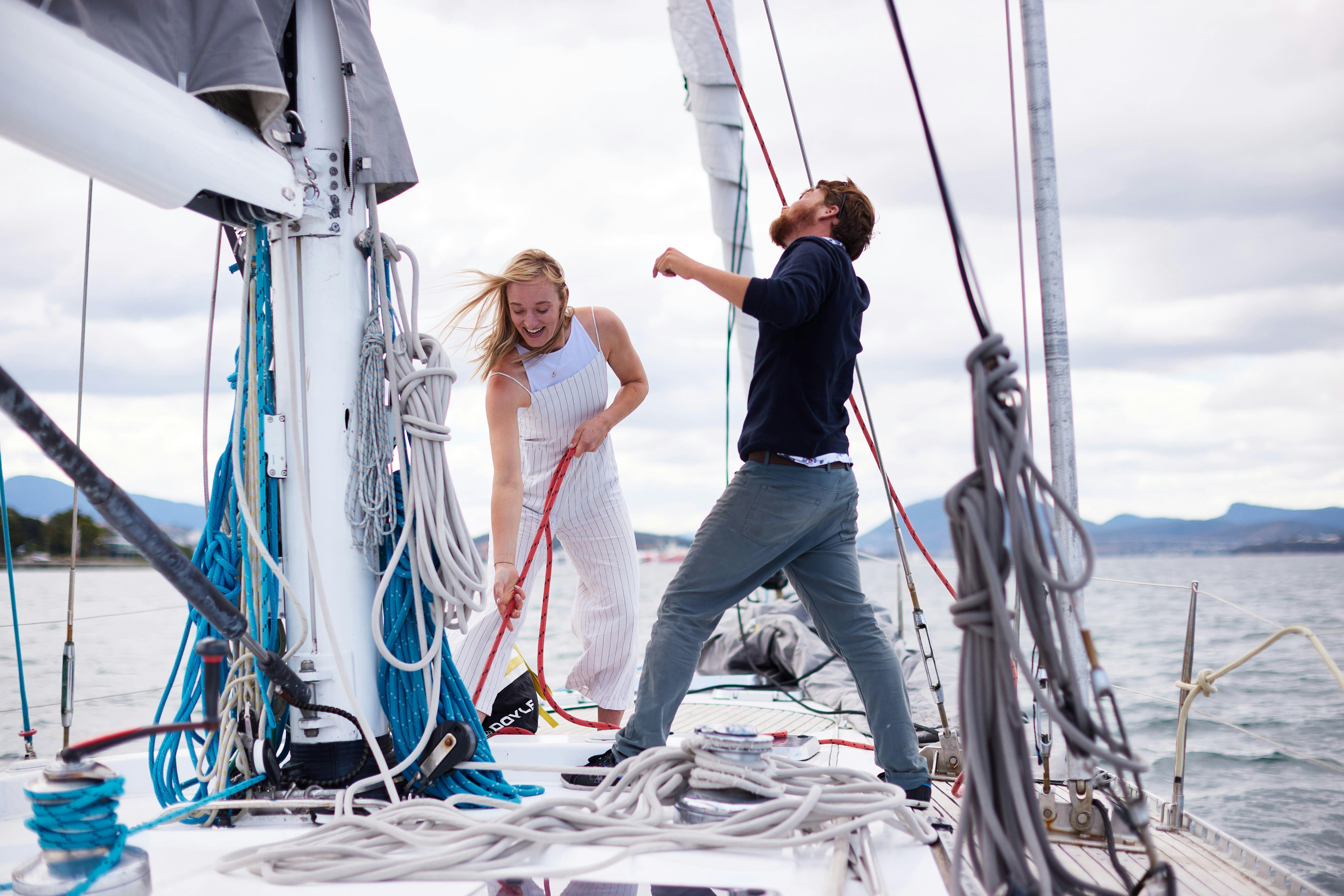 Hauling up the mainsail