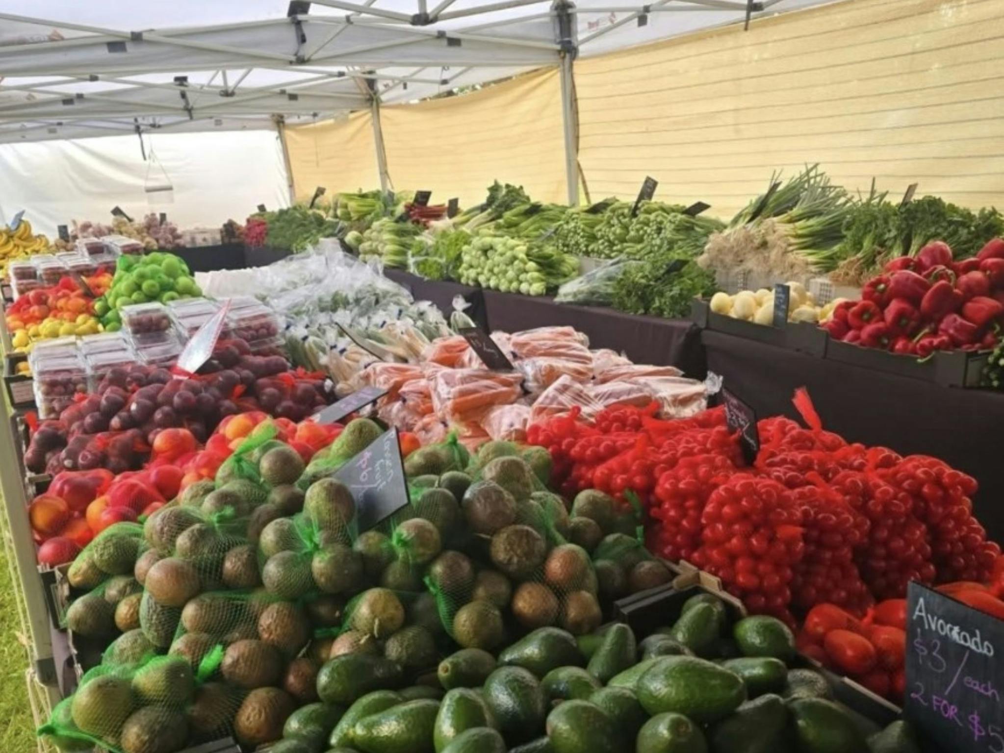 Fruit and vegetables on display for sale