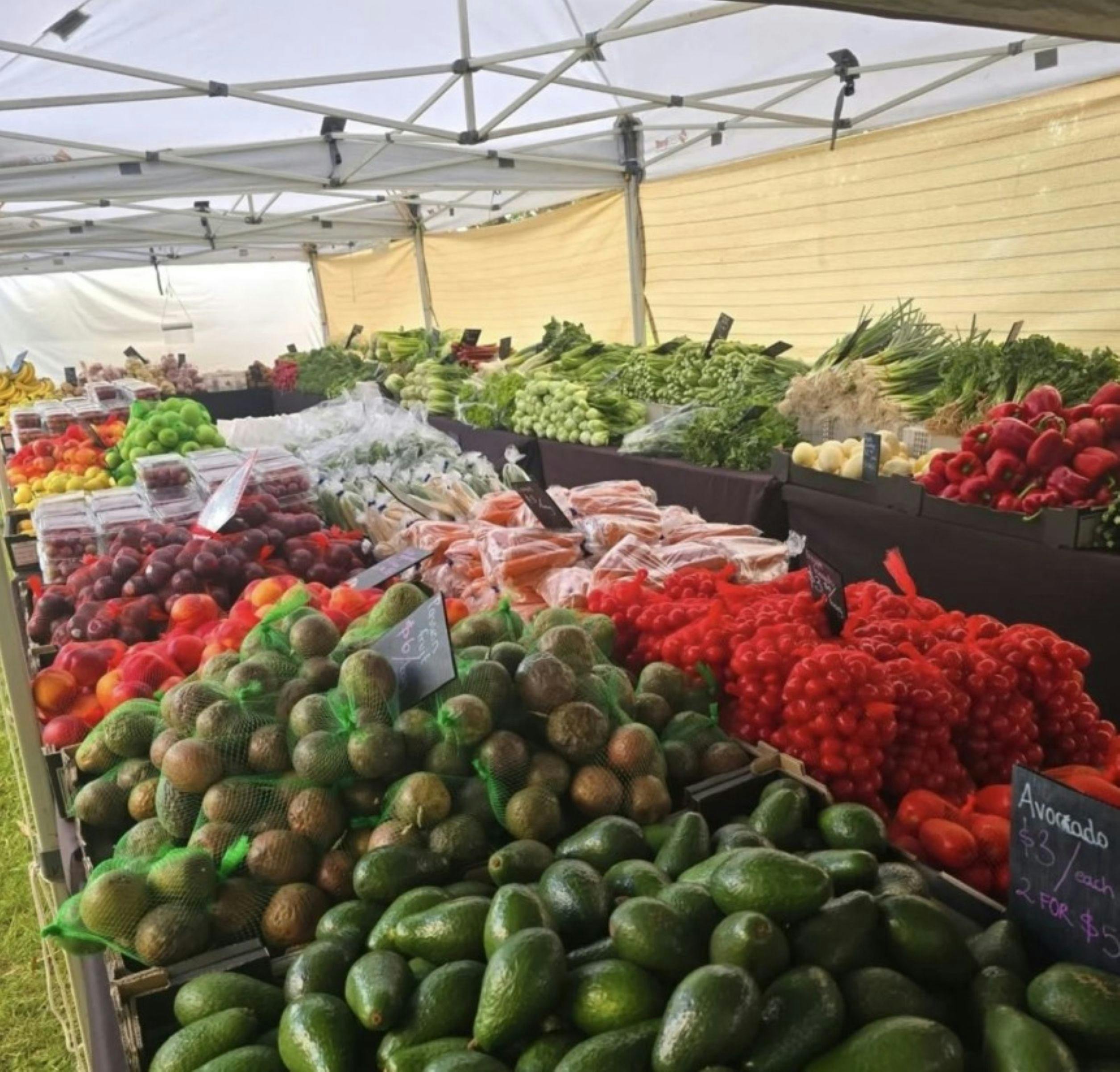 Fruit and vegetables on display for sale