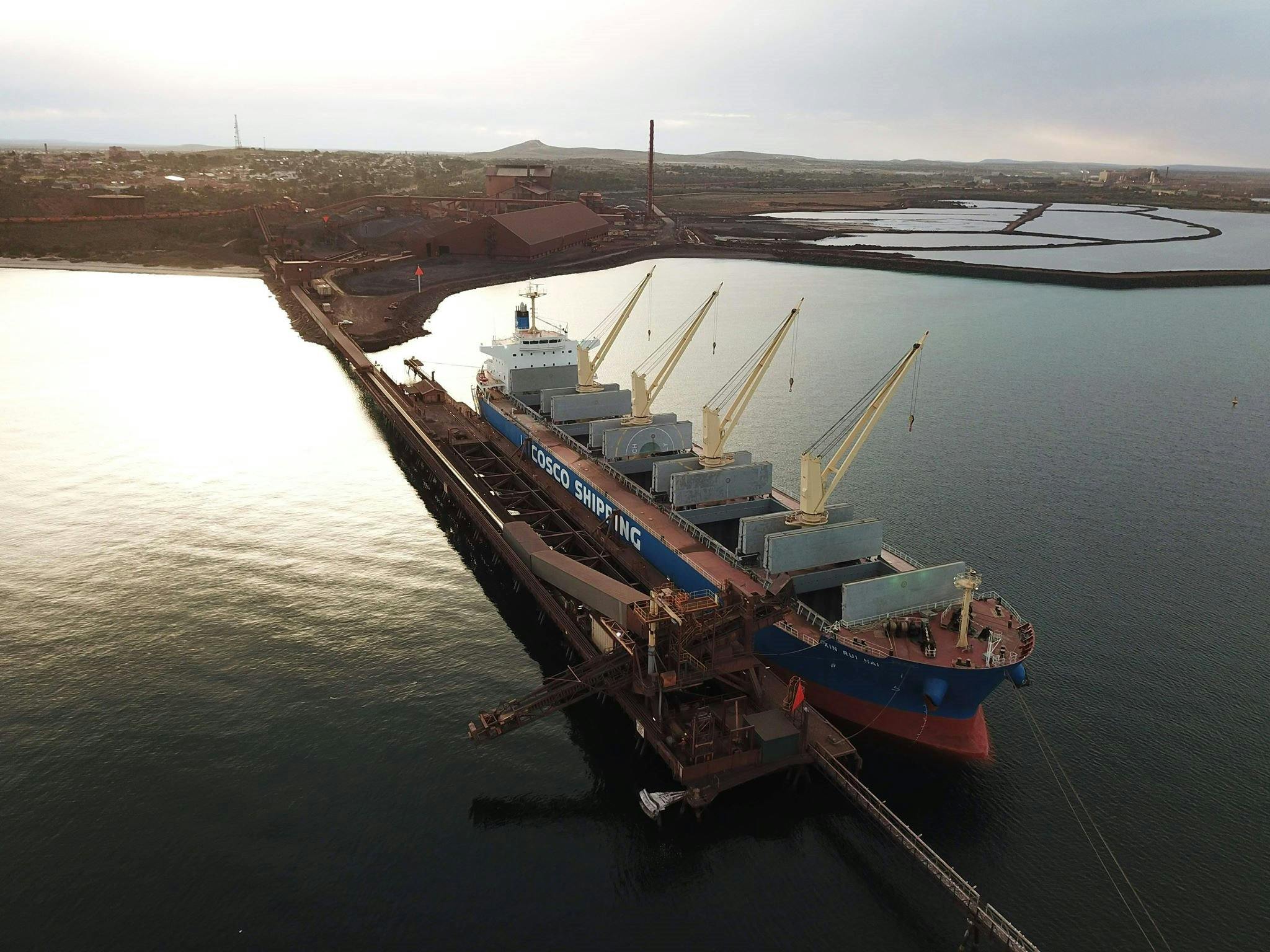 A ship being loaded with product from Whyalla's Steelworks