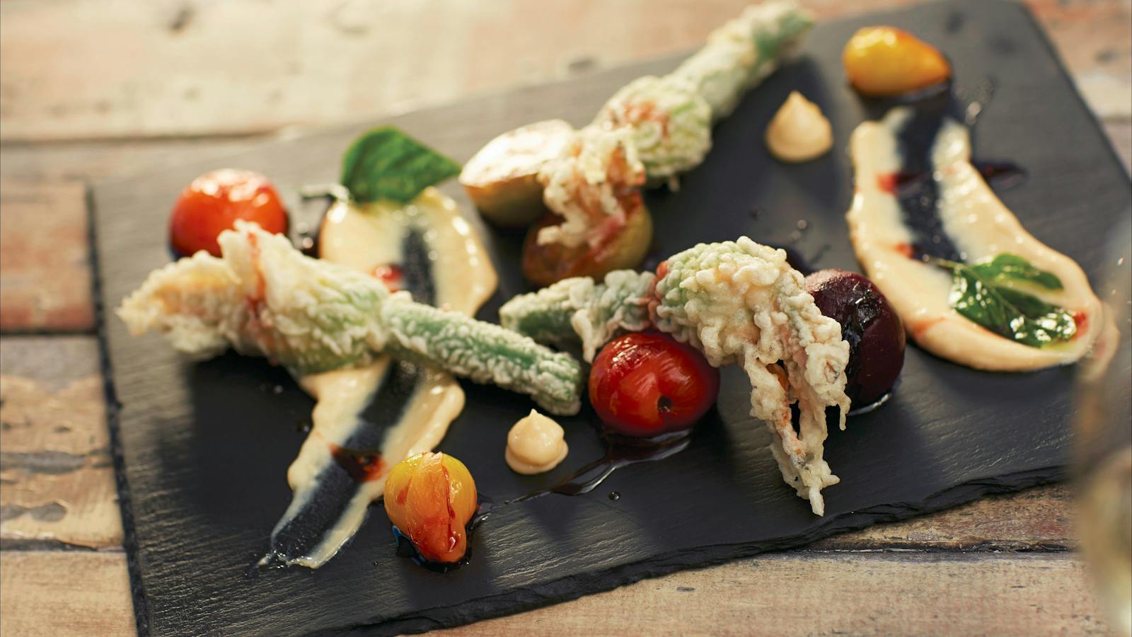 Deep fried zucchini flower tapas