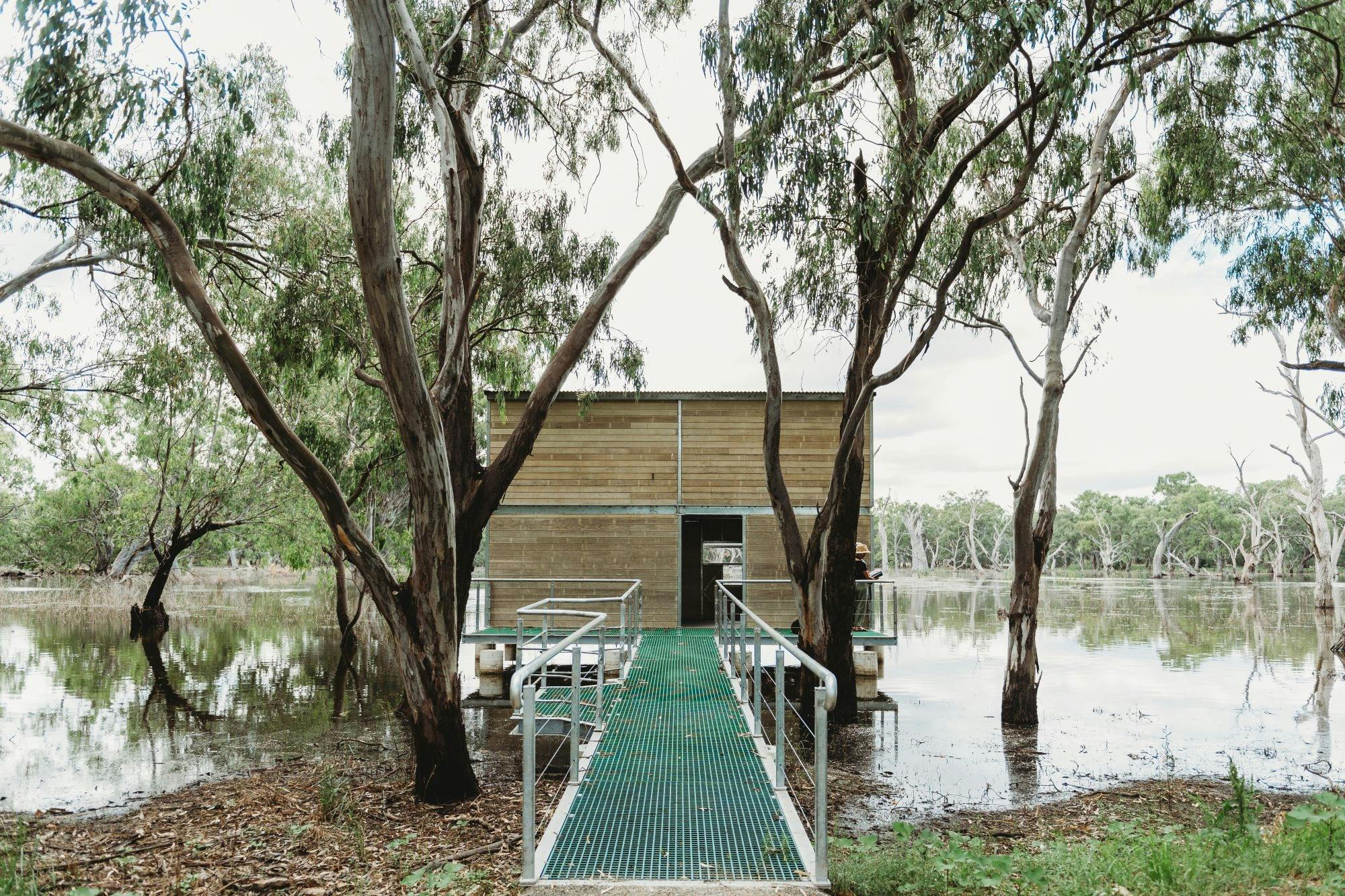An accessible ramp leading up to a bird hide