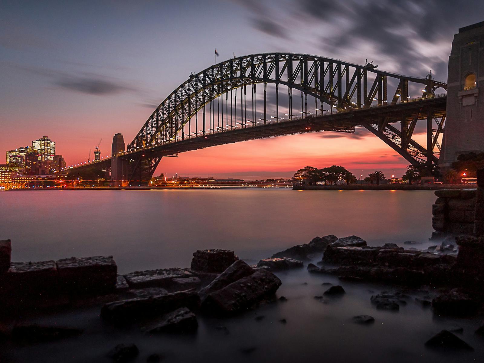 Dusk looking west at the Sydney Harbour Bridge