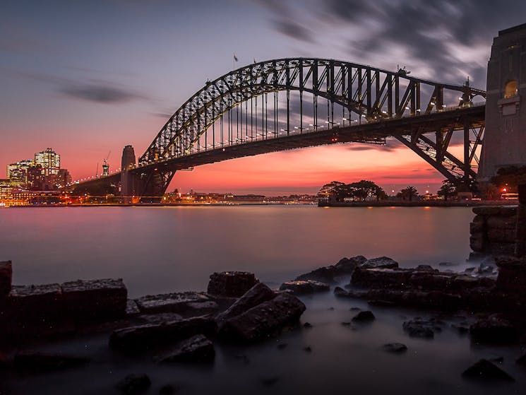 Dusk looking west at the Sydney Harbour Bridge