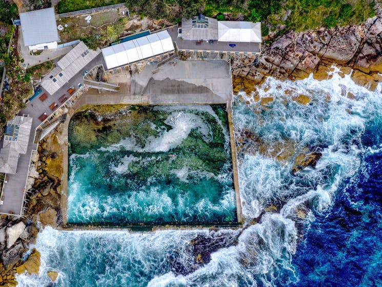 Aerial overlooking Wylie's Bath, Coogee