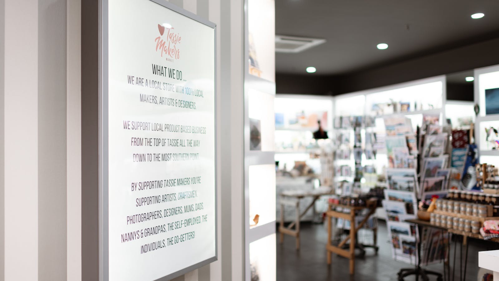 Entrance to Tassie Makers Market with sign explaining who we are.