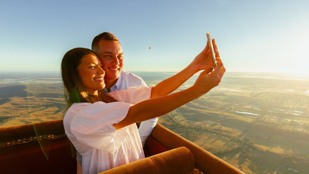 Selfie on board and floating over the Gold Coast Hinterland.