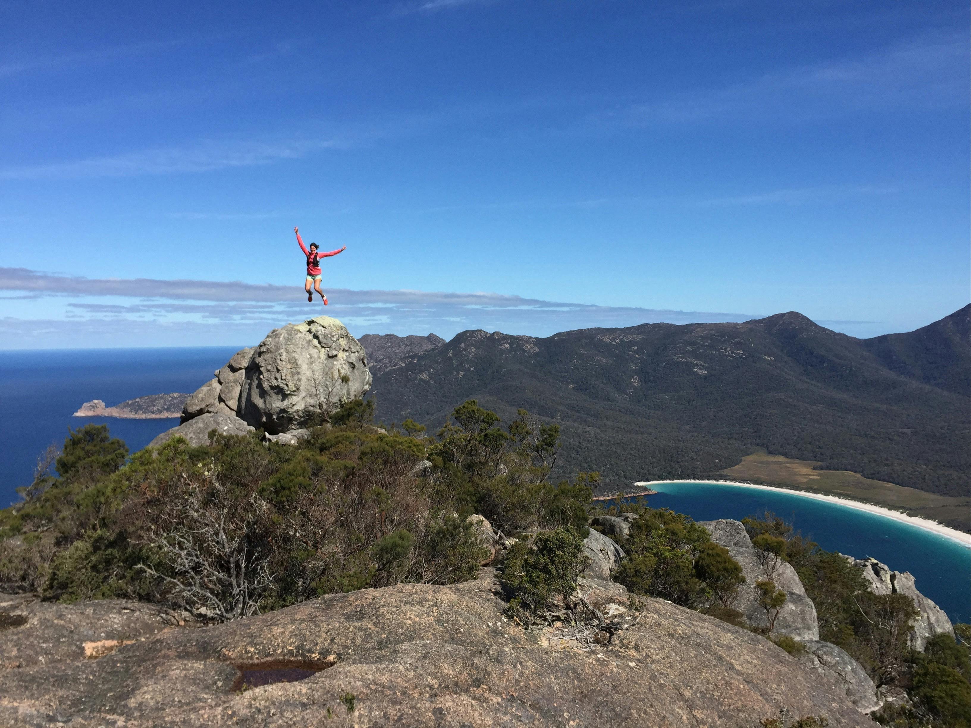 Jump for joy at Wineglass Bay, Freycinet National Park