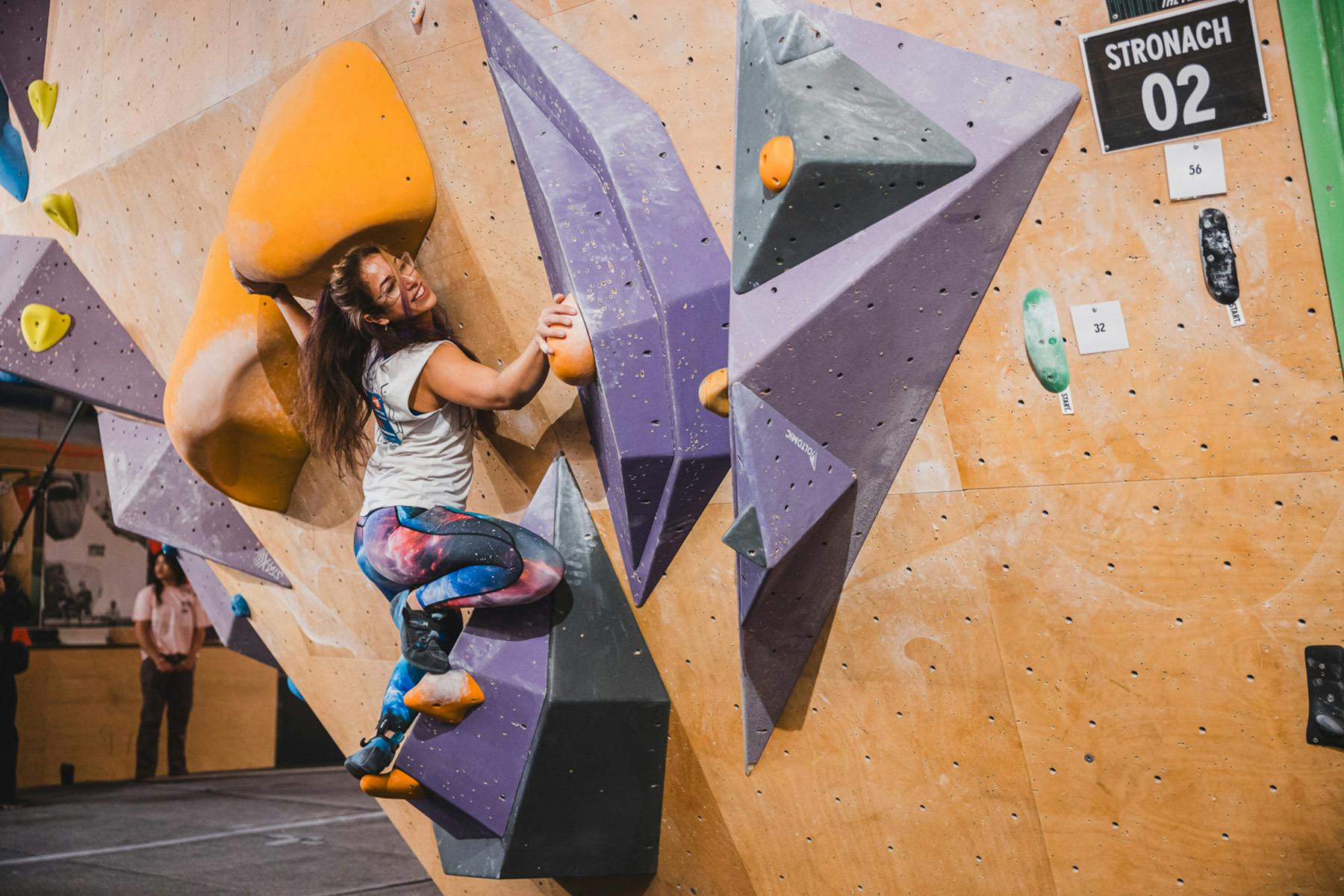 One of our members navigating through a very static and crunchy orange climb