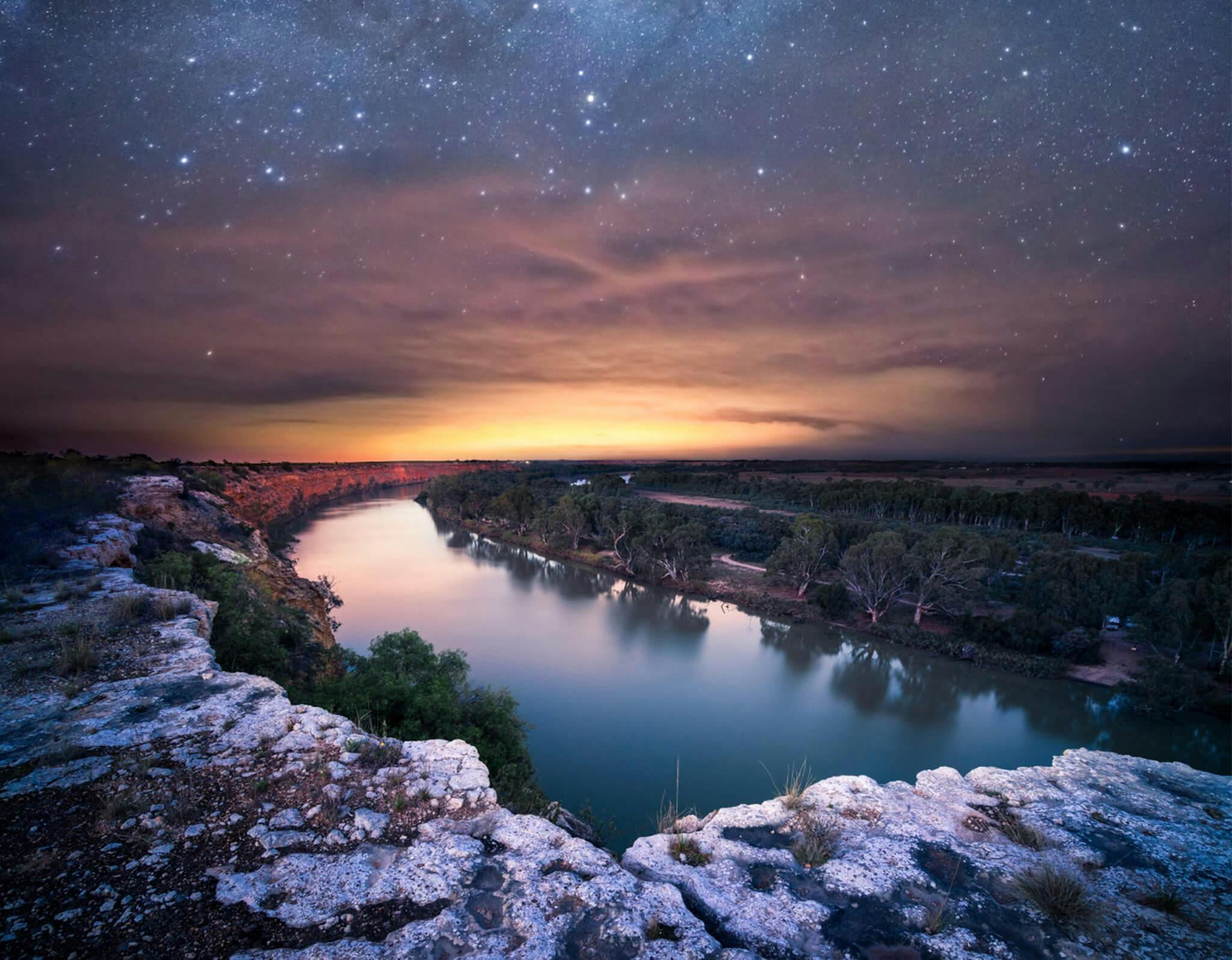 Murray River at Big Bend with Starry Night Above