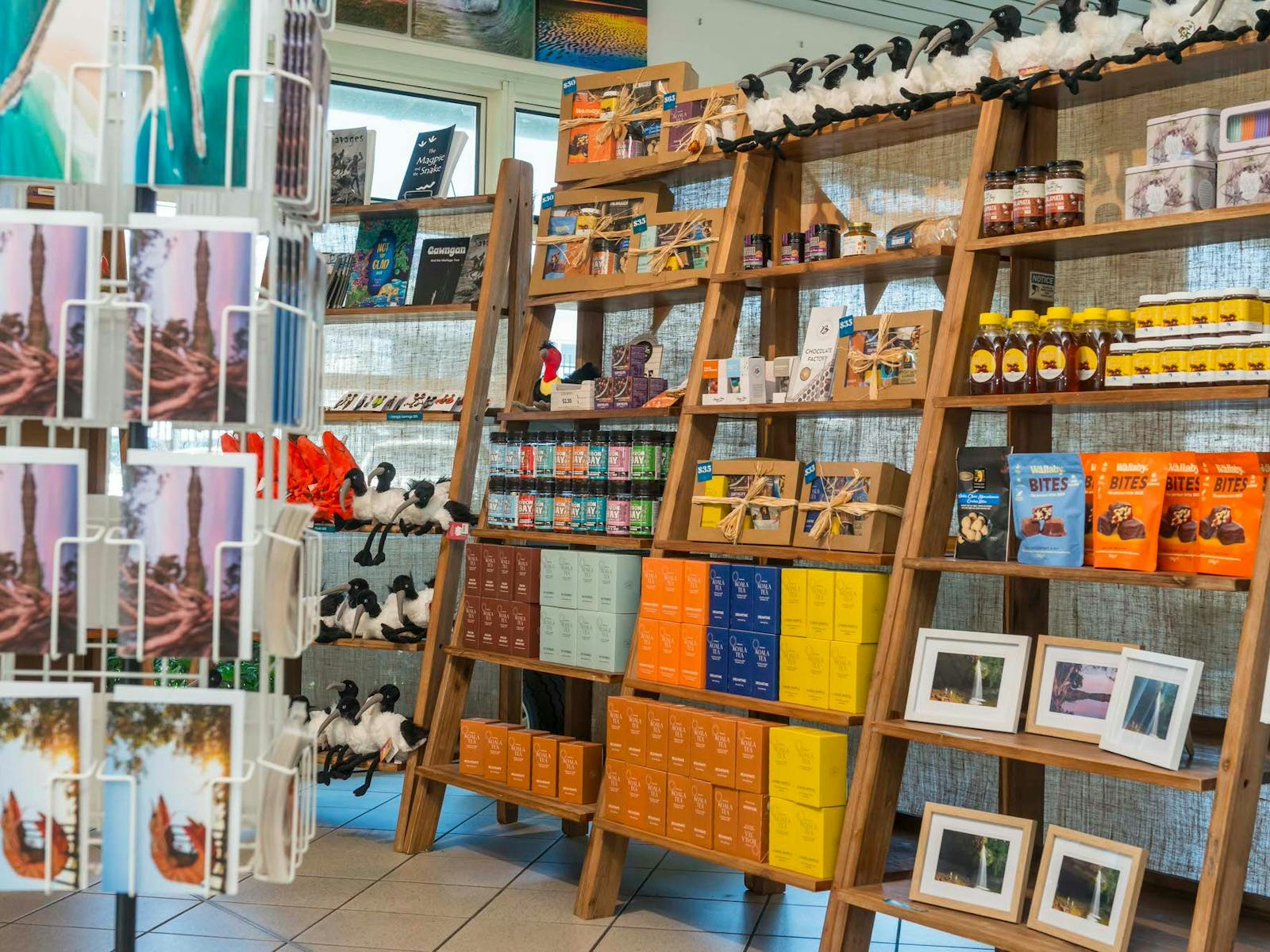 Merchandise such as cards and local produce for sale at the centre