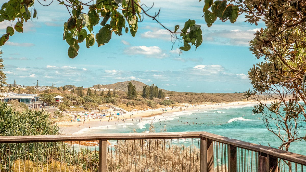 View overlooking Coolum Beach on the Sunshine Coast from the Boardwalk.