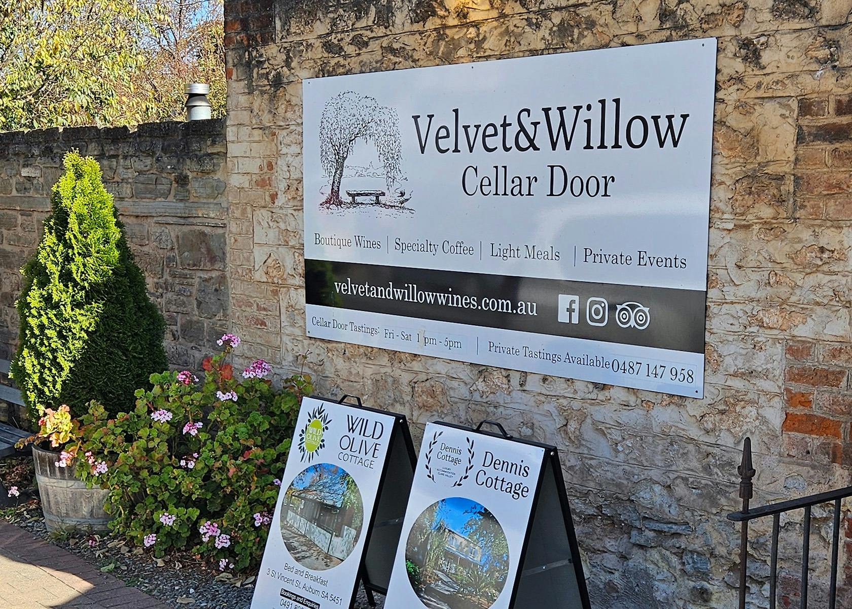 Velvet and Willow signage adjacent to the Cafe and Pantry entrance.
