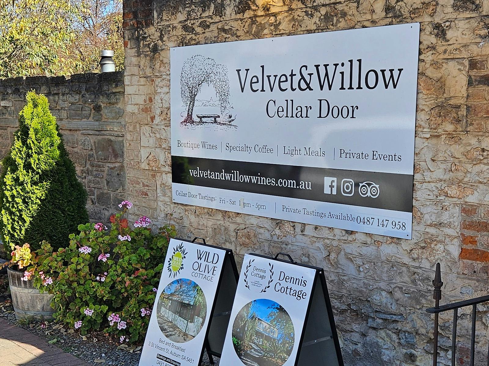 Velvet and Willow signage adjacent to the Cafe and Pantry entrance.