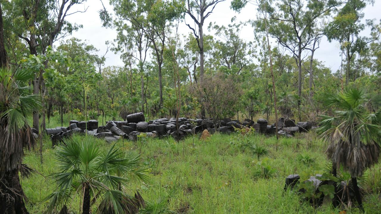 44 gallon drum dump to the west of the railway embankment